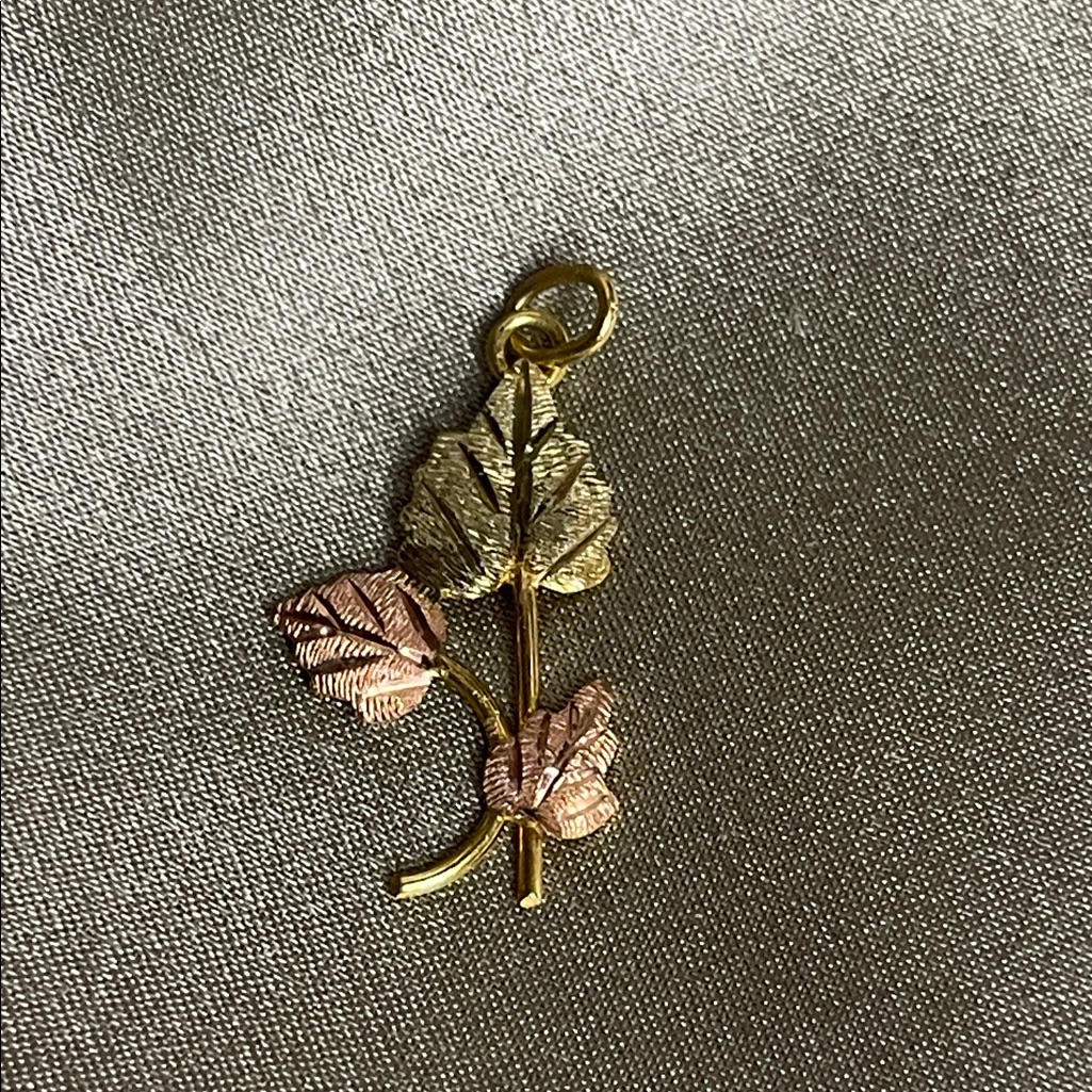 Dainty Black Hills 10k Solid Rose And Yellow Gold Leaf Pendant